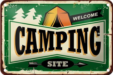 Blechschild Retro 18x12 cm Camping welcome Metall Deko Schild tin sign