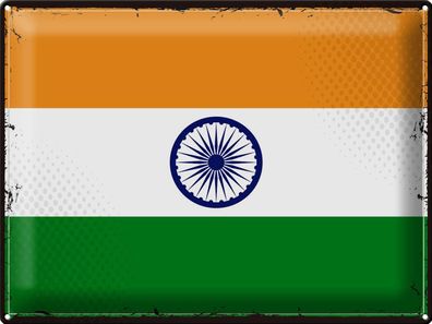 Blechschild Flagge Indien 40x30 cm Retro Flag of India Deko Schild tin sign
