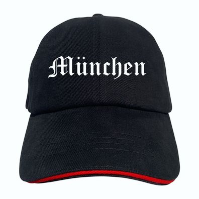 München Cappy - Altdeutsch bedruckt - Schirmmütze - Schwarz-Rotes Cap - ...