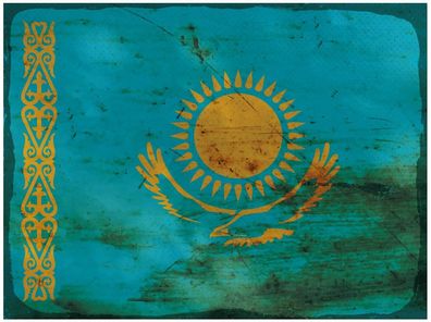 Blechschild Flagge Kasachstan 40x30 cm Kazakhstan Rost Deko Schild tin sign