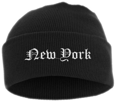 New York Umschlagmütze - Altdeutsch - Bestickt - Mütze mit breitem Umsch...
