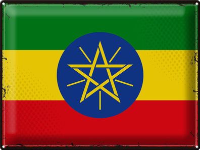 Blechschild Flagge Äthiopien 40x30 cm Retro Flag Ethiopia Deko Schild tin sign