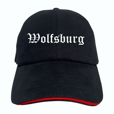 Wolfsburg Cappy - Altdeutsch bedruckt - Schirmmütze - Schwarz-Rotes Cap ...