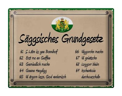 Blechschild Spruch 40x30 cm Säggsisches Grundgesetz lustig Deko Schild tin sign