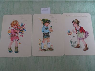 3 alte Postkarte AK Lang JLM Color 381 West Germany "perlmutt " Kinder Geburtstag