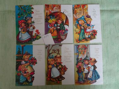 6 alte Postkarte AK Lang JLM Color L381 West Germany "perlmutt " Kinder Geburtstag