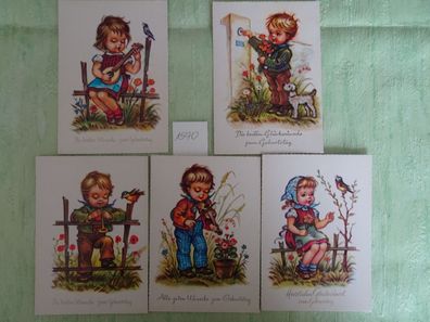 5 alte Postkarte AK Lang JLM Color L388 West Germany Kinder Geburtstag
