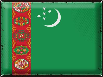 Blechschild Flagge Turkmenistan 40x30 cm Retro Turkmenistan Deko Schild tin sign