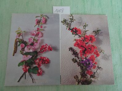 2 alte Postkarten AK Lang Color JLM West Germany L357 perlmutt-Struktur Blumen
