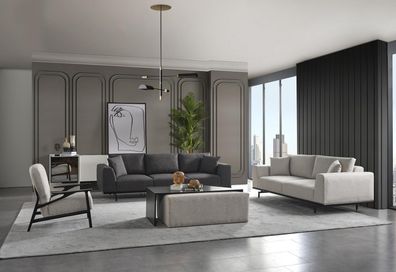 Sofagarnitur 4 + 3 + 1 Hocker Couchtisch Sitzer Wohnzimmer Design neu 5tlg