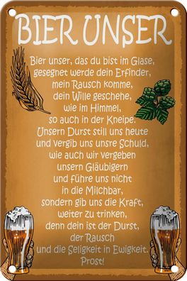 Blechschild Spruch 12x18 cm Bier unser in Ewigkeit Prost Deko Schild tin sign