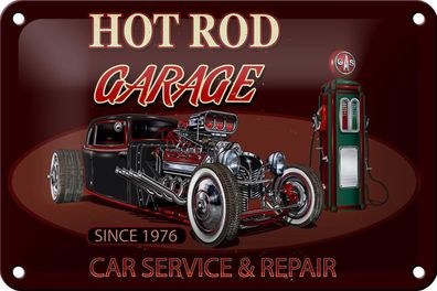 Blechschild Auto 18x12 cm Hot rod Garage car service repair Deko Schild tin sign