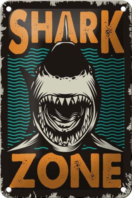 Blechschild Retro 12x18 cm Shark Zone Hai See Metall Deko Schild tin sign