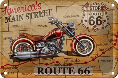 Blechschild Motorrad 18x12cm America`s main street route 66 Deko Schild tin sign