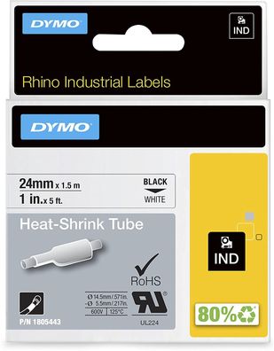 Dymo Rhino Heißschrumpfschlauch Industrie, 24 mm x 1.5 m, schwarz/ weiß