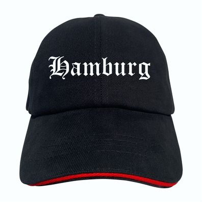Hamburg Cappy - Altdeutsch bedruckt - Schirmmütze - Schwarz-Rotes Cap - ...