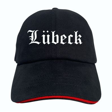 Lübeck Cappy - Altdeutsch bedruckt - Schirmmütze - Schwarz-Rotes Cap - ...