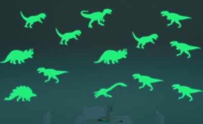 Dinosaurier 9er Set Aufkleber nachts leuchtend Deko Dino Sticker fluoreszierend