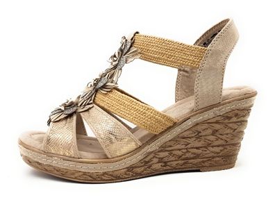 Marco Tozzi Damenschuhe Sandalen Hoch Keilsandalette Beige Freizeit