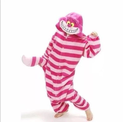Damen Cheshire Cat One-Piece Hooded Pyjama Cosplay Kostüm Winter Schlafanzug