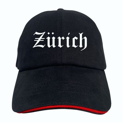 Zürich Cappy - Altdeutsch bedruckt - Schirmmütze - Schwarz-Rotes Cap - ...