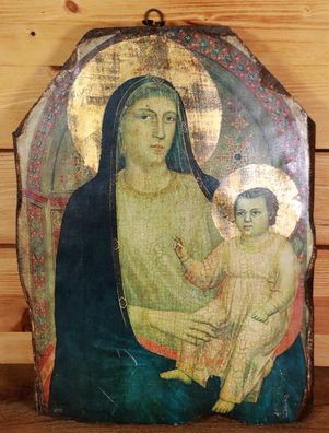 Altes Gemälde Replikat Holztafel Ikone - Mutter Gottes 39,5 cm / Massivholz #H