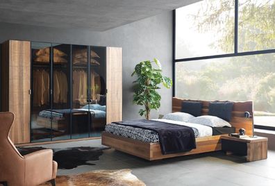 Schlafzimmer Bett 2x Nachttische Kleiderschrank Garnitur Holz Modern Set