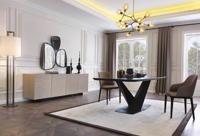 Esstisch Tisch 4x Stühle Anrichte Spiegel 7tlg Design Gruppe Garnitur
