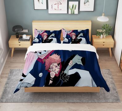 3tlg. Anime Jujutsu Kaisen Bettbezug Set Kinder 3D Druck Bettwäsche Kissenbezug