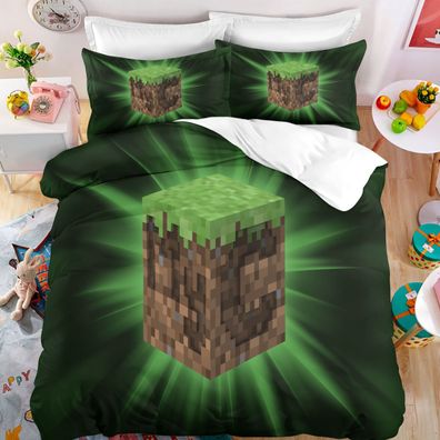 3tlg. Minecraft Creeper Bettbezug Set Kinder 3D Druck Bettwäsche Kissenbezug