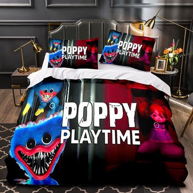 3tlg. Poppy Playtime Huggy Wuggy Bettbezug Set Kinder Bettwäsche Kissenbezug