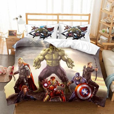 3tlg. Avengers Iron Man Hulk Bettbezug Set 3D Druck Baby Bettwäsche Kissenbezug