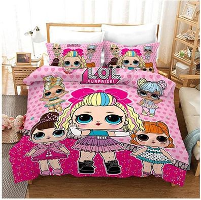3tlg. L.O.L. Surprise Cartoon Bettbezug Set Kinder Bettwäsche Kissenbezug