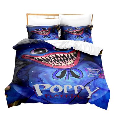3tlg. Poppy Playtime 3D Druck Bettbezug Set Huggy Wuggy Bettwäsche Kissenbezug
