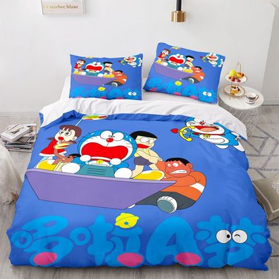 3tlg. Anime Doraemon 3D Bettbezug Set Nobita Nobi Kinder Bettwäsche Kissenbezug