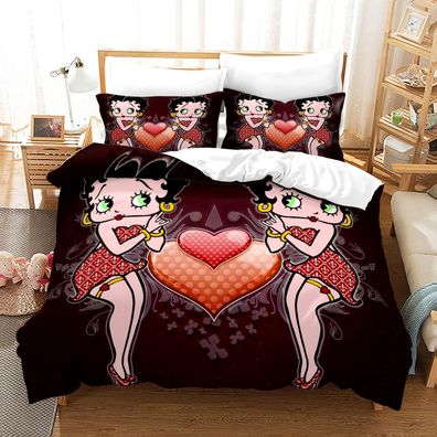 3tlg. Betty Boop Cartoon Bettbezug Set Kinder Bettwäsche Kissenbezug Geschcenk