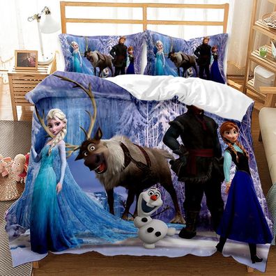3tlg. Cartoon Frozen Elsa Bettbezug Set Anna Olaf Kinder Bettwäsche Kissenbezug