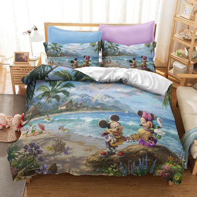 3tlg. Mickey Minnie Cartoon Bettbezug Set Kinder Bettwäsche Kissenbezug Geschenk