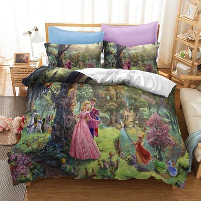 3tlg. Sleeping Beauty Aurora Bettbezug Set Kinder Bettwäsche Kissenbezug #84