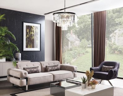 Sofagarnitur 3 + 1 Sitzer Stoff 3x Couchtische Design Couch Polster Sofas