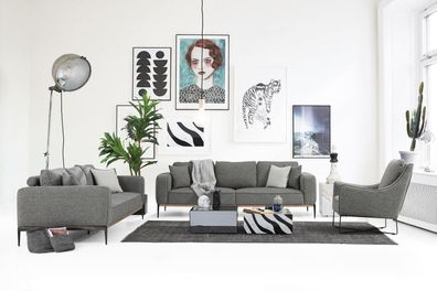 Sofagarnitur 431 Sitzer Sofa Modern Stoff Set Grau Gruppe Wohnzimmer
