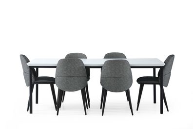 Esszimmer Gruppe Esstisch Stühle Tisch Holz Set 7tlg Grau Modern Set