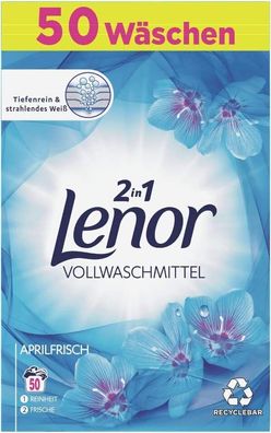 Lenor Waschmittel Pulver Waschpulver Vollwaschmittel Aprilfrisch 50 WL 3,25 kg