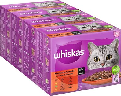 Whiskas Senior 7+ Katzennassfutter Klassische Auswahl Sauce 48 Beutel 48 x 85g