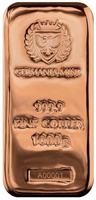 Germania Mint 1 kg / 1000 Gramm 999,9 Kupferbarren Gussbarren Kupfer