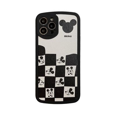 Mickey schwarz-weiß kariert Handyhülle für Apple iPhone 14 Schutzhülle Geschenk