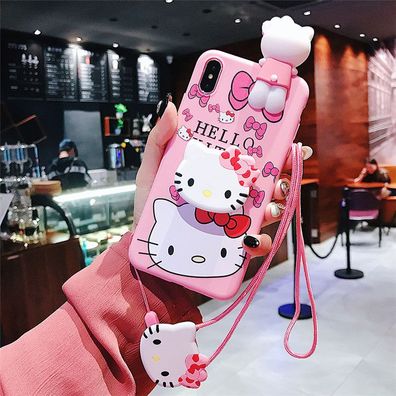 Cute 3D Hello Kitty Handyhülle für Apple iPhone 14 Schlüsselband Geschenk Rosa01
