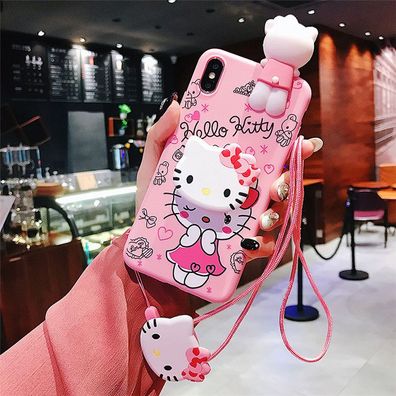 Cute 3D Hello Kitty Handyhülle für Apple iPhone 14 Schlüsselband Geschenk Rosa02