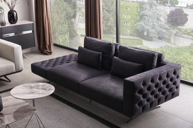 Design Sofagarnitur 3 Sitzer Textil Couch Polster Sofa Couchen Schwarz