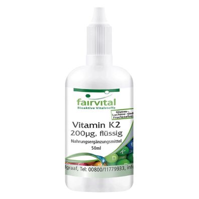 Vitamin K2 flüssig 200µg pro 10 Tropfen 50ml natürliches Menaquinon MK-7 - fairvital